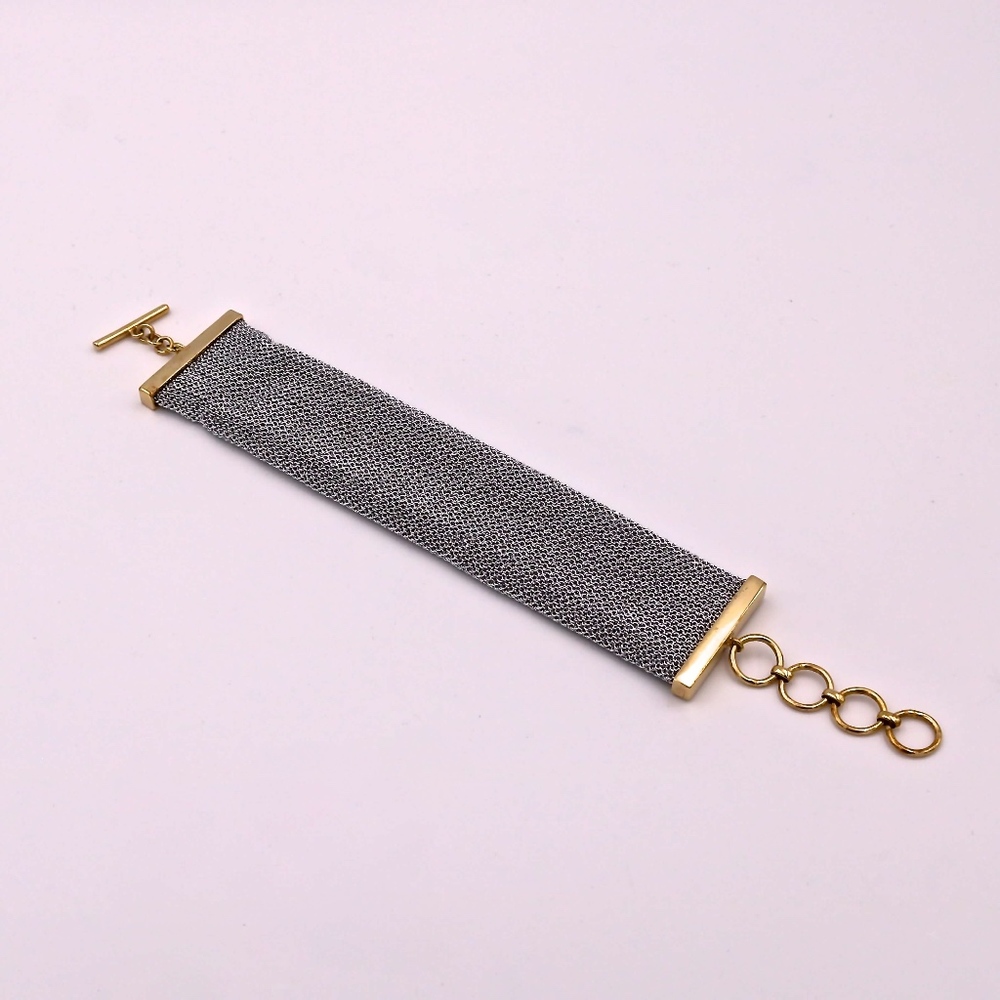 A&M Silver Mesh Cuff Bracelet w/Gold Toggle Clasp